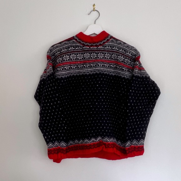 Vintage 1990's Cute Lands End Wool Sweater Medium M Red Blue Winter Sweater VTG - Picture 2 of 7